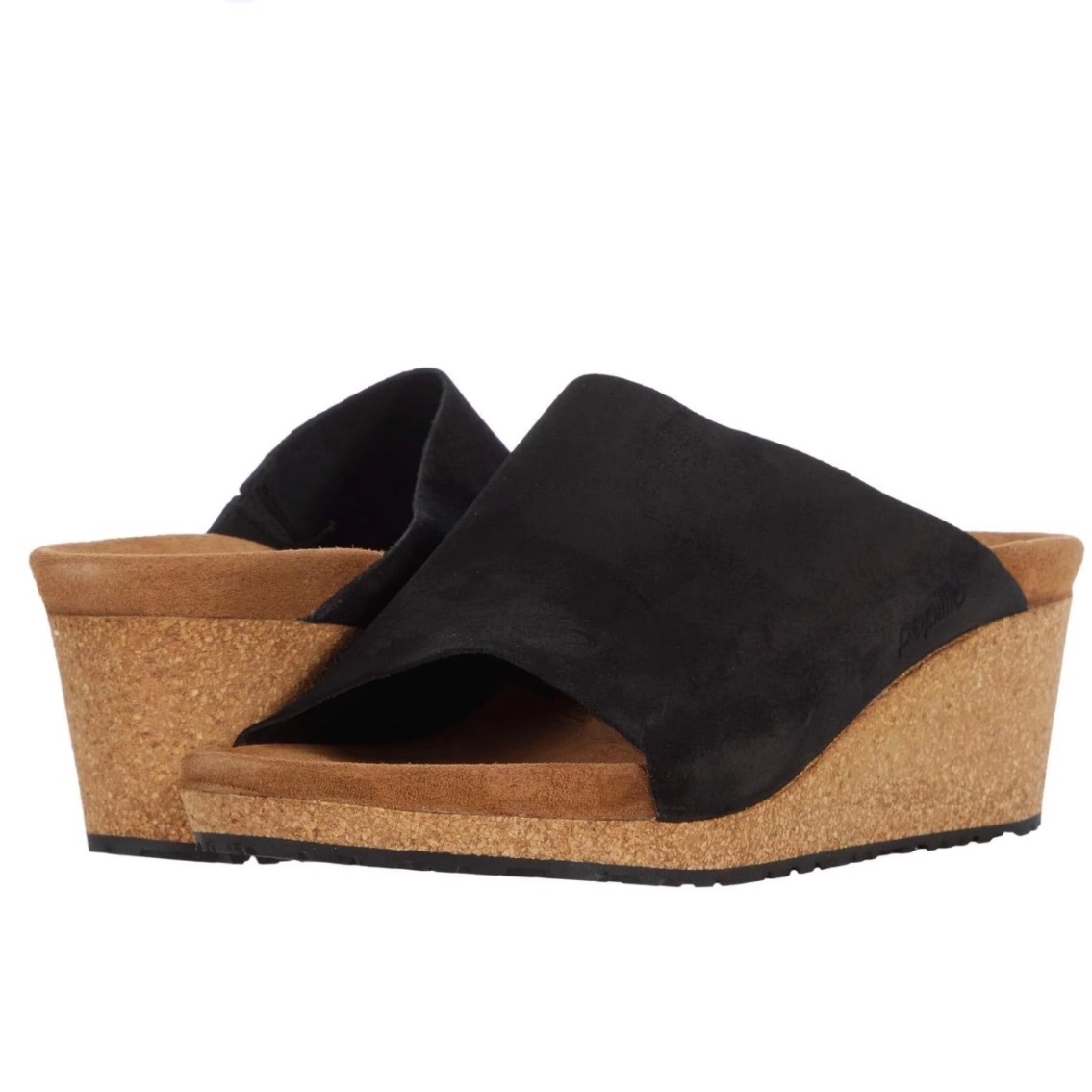 Papillio Birkenstock Namika Black Suede Cork Wedge Sandals Women's Size 38 7-7.5